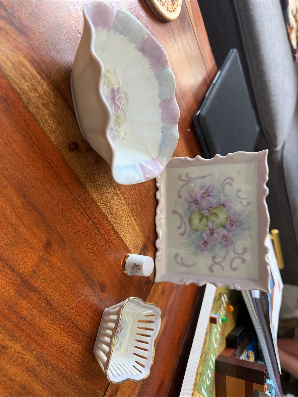 Vintage Hand-Painted Porcelain Dish Set in Lavender and White- McDill 1993/1994